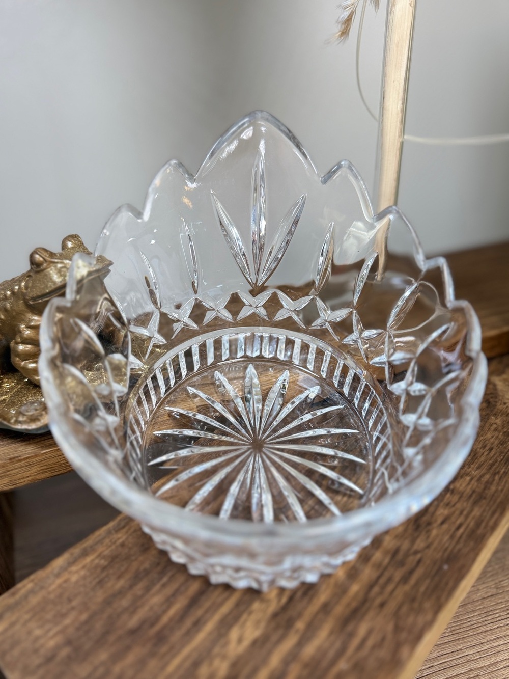 Vintage Teleflora Tiara Crown Cut Crystal Starburst Round Decorative Bowl Dish
